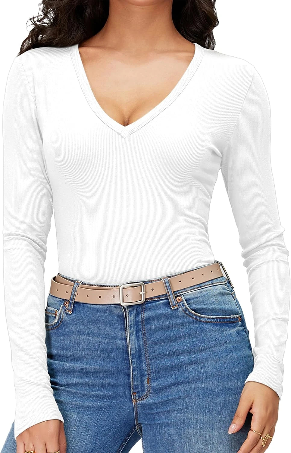 Ribbed Knit V-Neck Top