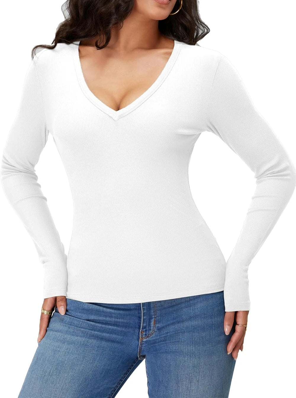 Ribbed Knit V-Neck Top
