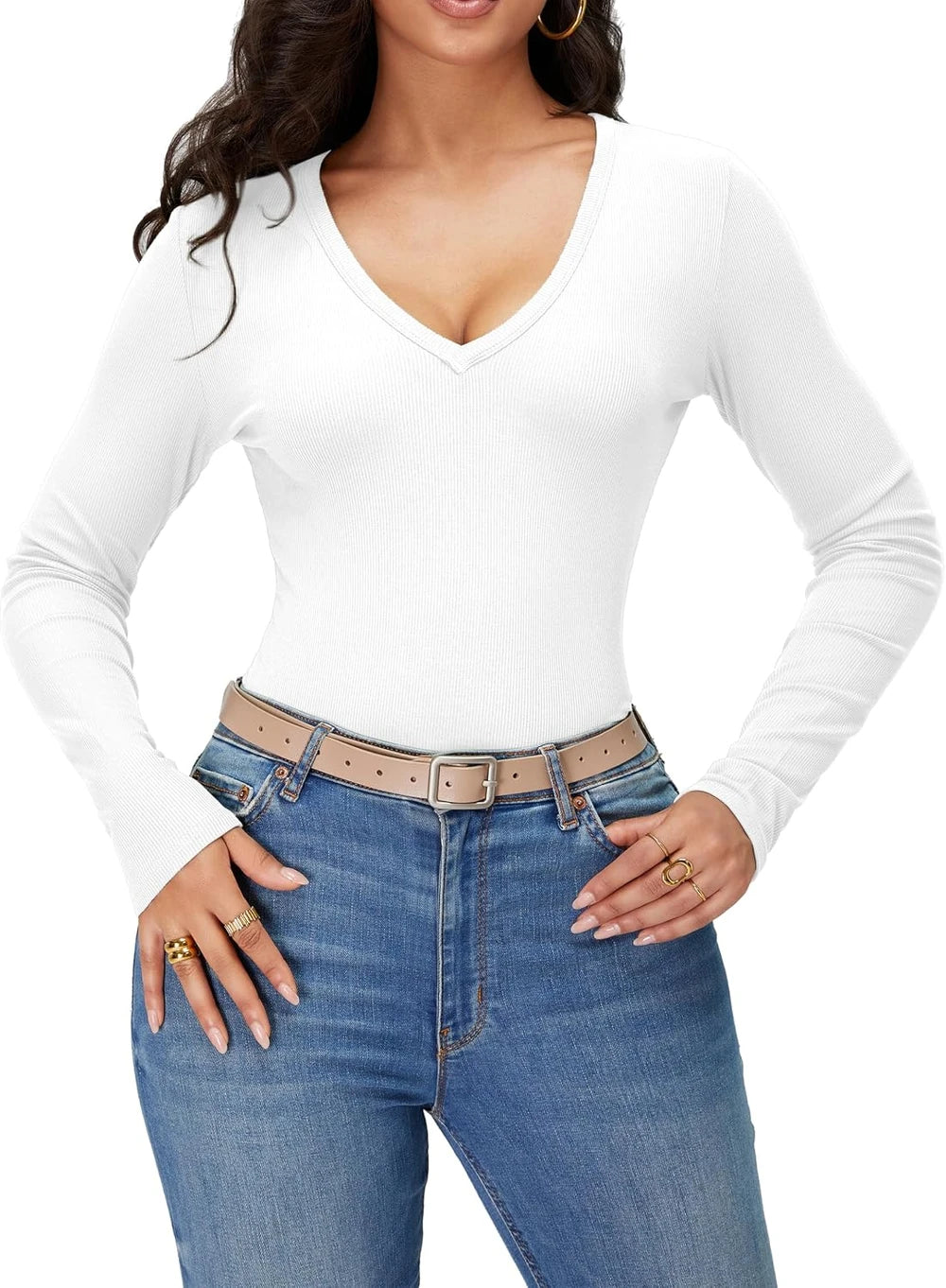 Ribbed Knit V-Neck Top